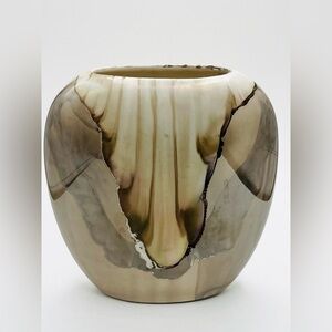 Neilson 1988 Iridescent Metallic Drip Glaze Ceramic Oval Vase Art Studio 5.5”T